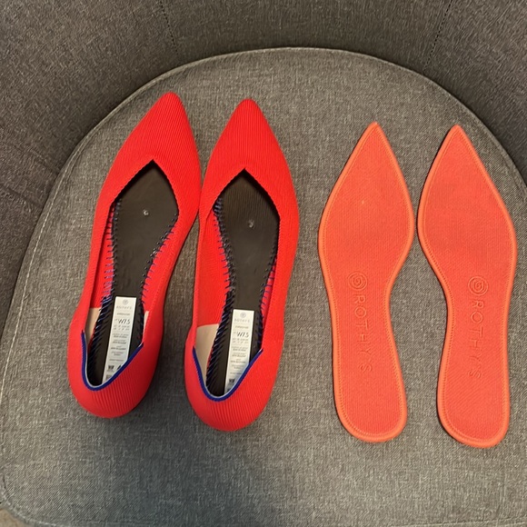 Rothy’s The Point Flame Red Orange Vibrant Bright Solid Color Flats - Picture 3 of 8